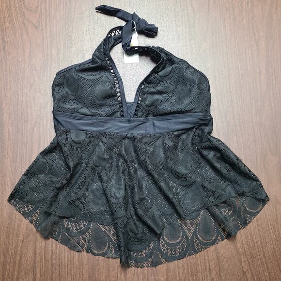 NWT Beachsissi Women’s Tankini Set Black Lace Top Black Bottoms M - Picture 2 of 8